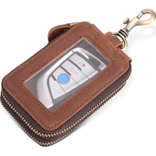 2019 Hot men casual double zipper large capacity key wallets genuine leather luxury bag crazy horse leather male purse