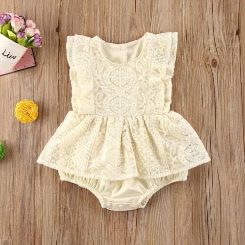 0-24M Princess Lace Infant Baby Girls Boys Rompers Clothes Sleeveless Ruffles Lace Flowers Lovely Little Girls Jumpsuits Outfits
