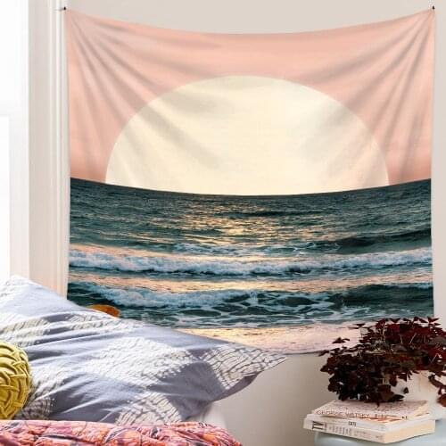 Sunrise By The Sea Print Wall Tapestry Boho Style Decoration Fabric Poster Cloth Large Decor for Home Living Bedroom Towel Beach