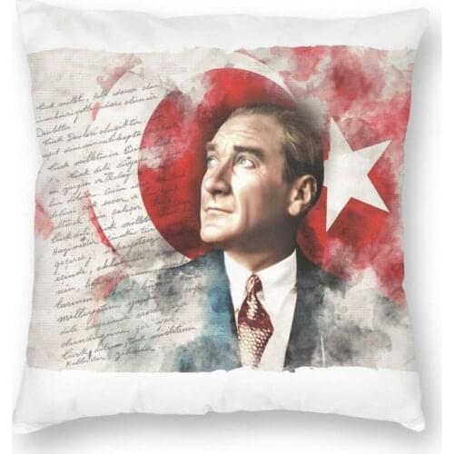 Ataturk Turkish Flag Throw Pillow Cover Polyester Cushions for Sofa Turkey Customized Pillowcover Home Decor