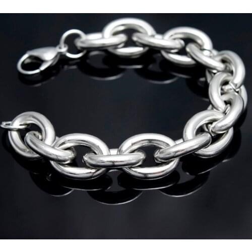 Huge 15mm wide 8 inch- 9.5 inch choose Fashion New design Stainless Steel Smooth Oval Chain Link Bracelet For Men