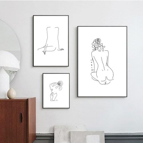 Naked Woman Body Poster Single Line Sketch Female Back Portrait Canvas Painting Wall Art Print Pictures For Living Room Decor