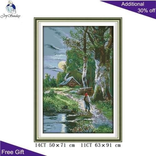 Joy Sunday Sunset Handcraft F676 14CT 11CT Counted and Stamped Home Decor Sunset Needlework Needlepoint Cross Stitch kits