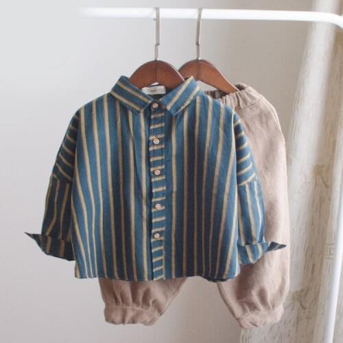Hot Sale New Children Boys Shirts Retro Classic Casual Stripe for 12M-7 Years Kids Boy Spring Autumn Wear Clothes