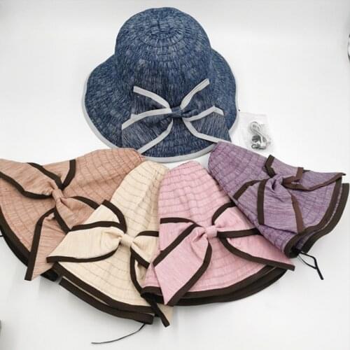 Bow Collapsible Shading Korean Version FishermanS Hat Fashion Sun Protection Dome Basin Cap Summer WomenS Hat