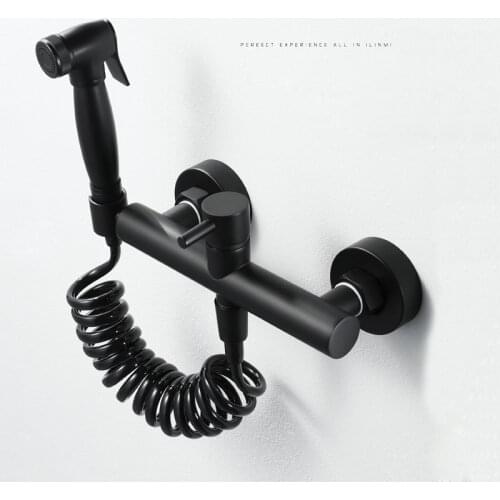 Toilet Bidet Faucets Black Brass Bathroom Shower Blow-fed Spray Gun Nozzle Bidet Faucet Hot and Cold Water Bathroom Hardware Tap