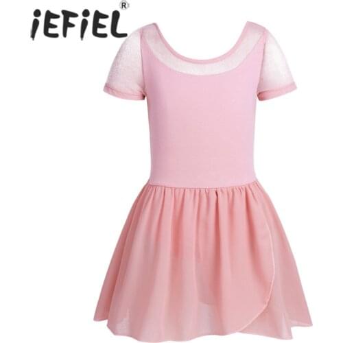 2-12 Teenager Baby Kids Mesh Short Sleeve Ballet Dancer Dresses Gymnastics Leotard Girls Dress Costumes Performance Ballerina