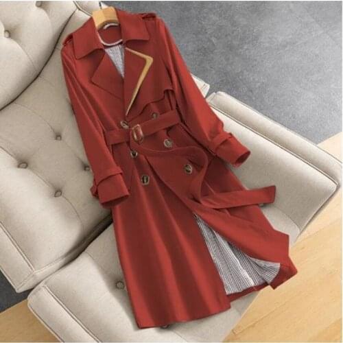 Windbreaker Womens Middle Long Trench Elegant Coat With Belt Autumn Winter Double Breasted outwear plus size