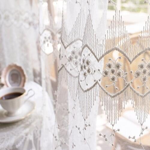 French Retro Curtains for Living Dining Room Bedroom Lace White Gauze Curtain Embroidery Nordic Simple Gauze Curtain