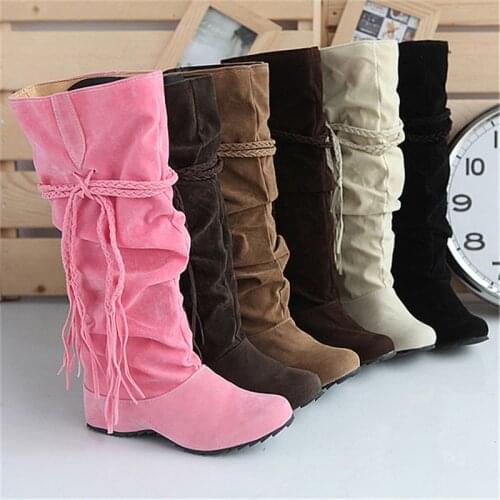 Large Womens Boots No. 35-43 Oversized Rope Braided Inner Increased Tassel High Boots New Fashion Boots for Autumn And Winter