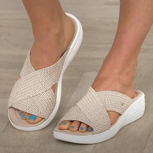 2021 Summer New Sandals Fashion Thick Bottom Slope With Fish Mouth Women Flying Cross Sandal High Quality Couple Slippers