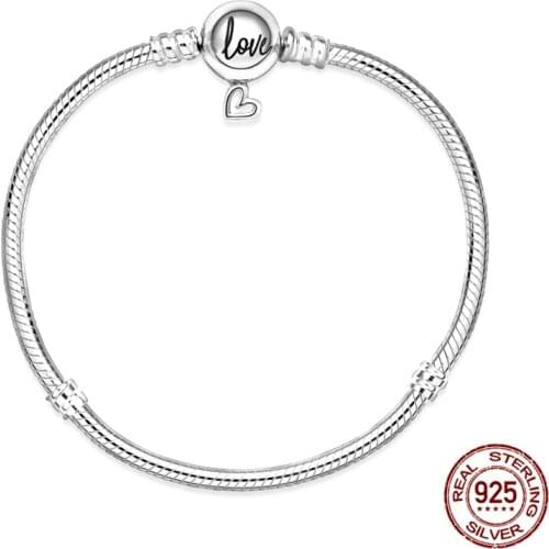 925 Sterling Silver Love Chain Buckle Snake Shape Fit Original 3mm Bracelet&Bangle Making Fashion DIY Jewelry For Women