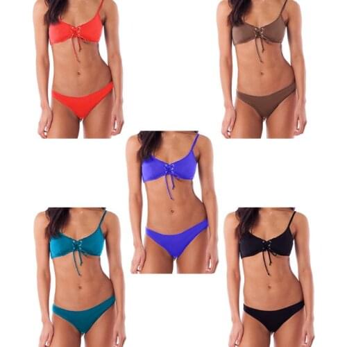 Drawstring Chest Strap Women Swimwear Padded Push up 2 Piece Bikini Sets Swimsuits Beautiful Back Lanyard Outdoor Beach