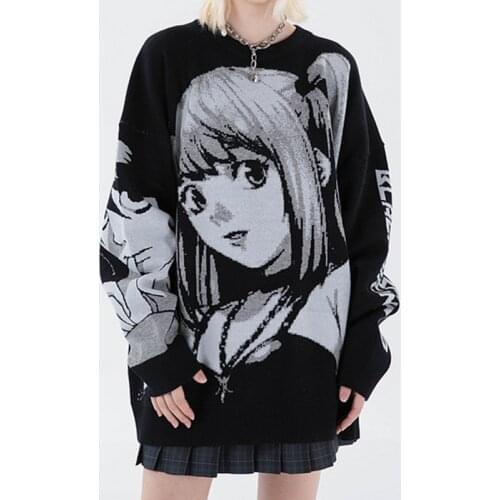 Streetwear Harajuku Y2K Women Oversized Knitted Sweaters Punk Goth Top Japanese E-Girls Casual Kawaii Vintage Cartoon Streetwear