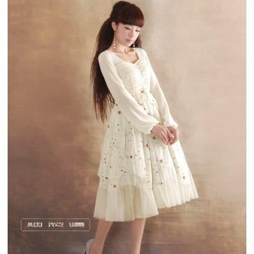 2018 Spring Women Dresses Elegant Sweet patchwork Embroidery colsed waist A line Dresses Vestidos