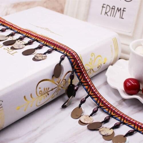 1Yards/Lot Copper Tassel Lace Ribbon Embroidered Lace Trim Fabric Silk Tassel Fringe Trim Handmade Sewing Curtains Accessories