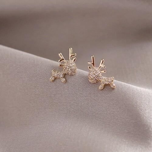 2020 Trendy Crystal Deer Stud Earrings For Women Korean Style Gold Color Cute Earrings Animal oorbellen Jewelry Christmas Gift