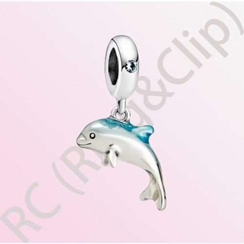 2020 Summer New S925 Sterling Silver Beads Shimmering Dolphin Dangle Charms fit Original Pandora Bracelets Women DIY Jewelry