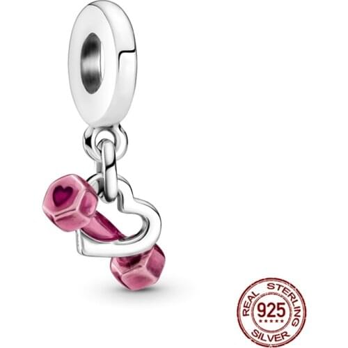 2021 New 100%Real 925 Sterling Silver Dumbbells Charm&Beas Fit Original 3mm Bracelet&Bangle Making Fashion DIY Jewelry For Women