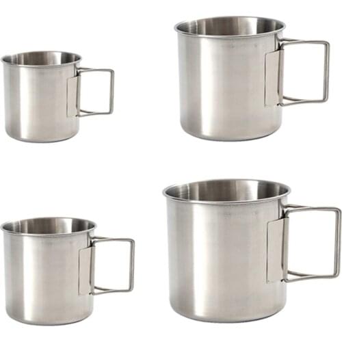 4x Outdoor 220ml-660ml Stainless Cup w/Folding Handle Ultralight Camping Mug