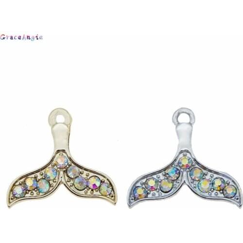 GraceAngie 5pcs 18*20mm Zinc Alloy Crystal Mermaid Tail Charms Enamel Pendants Jewelry Necklace Bracelet Key ring DIY Finding