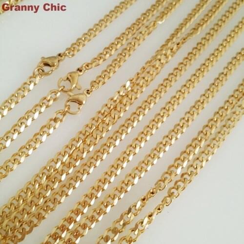 4mm/5mm 10pcs Hot Sell Wholesale Womens Mens Bulk Gold Stainless Steel Curb Link Necklace Chain