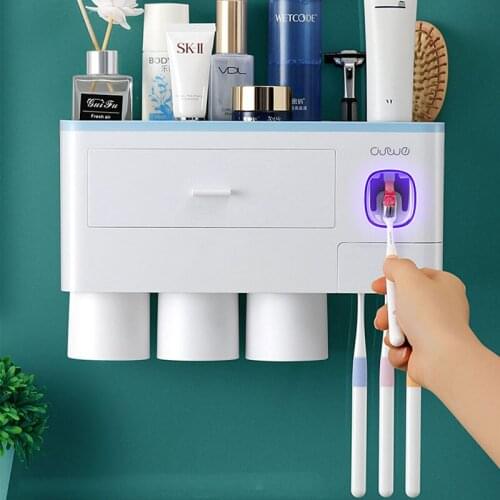 Dwomee Toothbrush Holder Easy Install Large Capacity Storage with Cosmetic Drawer Organizer and Toothbrush Rack Integrated with