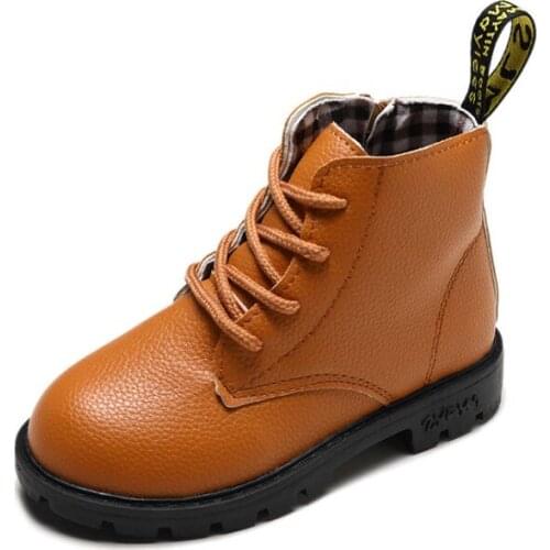 Children Martin Boots PU Leather Waterproof Motorcycle Boots Winter Kids Snow Boots Brand Girls Princess Shoes Rubber Boots