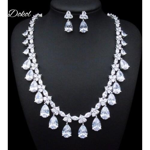 DOKOL Classic Clear Water Drop Cubic Zirconia Jewelry Sets for Wedding Gorgeous Silver Color Bridal Jewelry Gift DKS0079