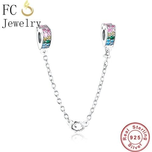 FC Jewelry Fit Original Brand Charm Bracelet 925 Silver Heart Green Color Zirconia Beads Safety Chain For Making Wife Berloque