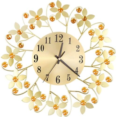 Hot Sales Round Rhinestone Flower Wall Clock Living Room Home Restaurant Hanging Decor Wall Clock Metal Iron Watch DIY Clocks