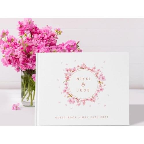 Personalize Floral Wedding Guest Book, Cherry Blossom Wedding photo albums, Blush Floral bridal shower birthday Guestbook