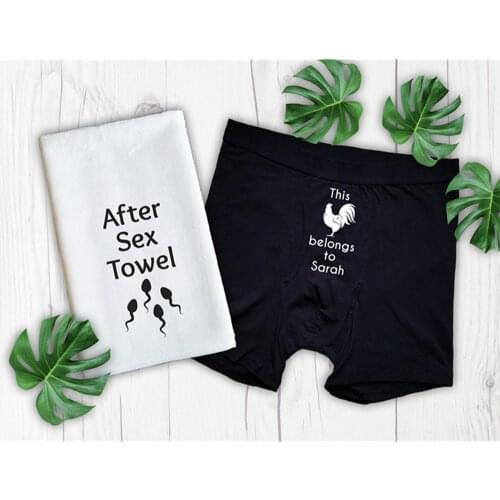 Personalized funny boyfriend Boxers, Property Of Underwear, After Sex Towel, Christmas Gift For Husband, Second Anniversary gift
