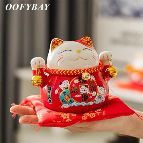 4.5 Inch Ceramic Maneki Neko Money Box Piggy Bank Porcelain Lucky Cat Figurine Office Feng Shui Ornaments Home Decoration Crafts