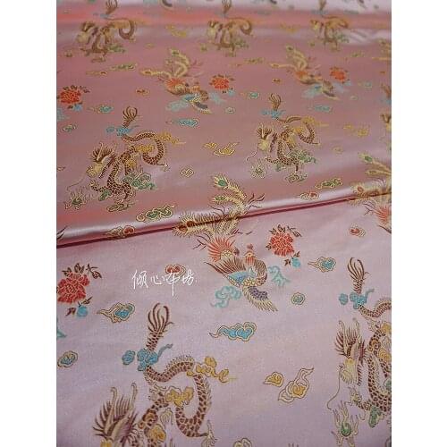 Chinese Classics Brocade jacquard Satin Pink dragon Phoenix silk fabric Satin de soie Satén шелк hanfu cloth DIY patchwork bag