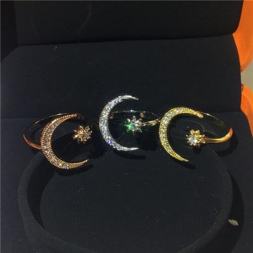 Moon Star 925 Sterling Silver Promise Ring AAAAA Zircon Cz Engagement Wedding Band Rings for Women Fashion Party Jewelry Gift