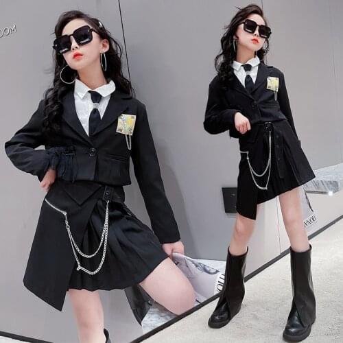 Girls College Style Sets Autumn New Clothes for Childrens Short Jacket Irregular Skirt Shirts Three-piece Suit Girl Clothing 8 Y