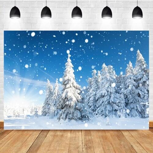 Laeacco Christmas Tree Winter Snow Snowflake Forest Baby Birthday Photo Background Photographic Backdrop For Photo Studio