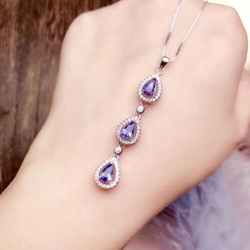 Best Gift Natural and Real Tanzanite Necklace Pendant S925 Sterling Silver Womens Color Gemstone Natural Jewelry