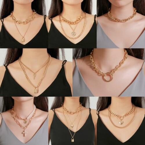 2020 Punk Style Exaggerated Multilayer Hip Hop Rock Street Shooting Pendant Chain Big Chunky Thick Chain Necklace Jewelry