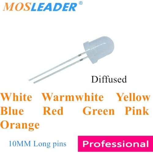 Mosleader 10MM DIP LED 1000PCS F10 Diffused White Warmwhite Yellow Blue Red Green Pink Orange Long pins Round top