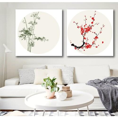DIY colorings pictures by numbers with colors Chinese style bamboo plum picture drawing painting framed Home
