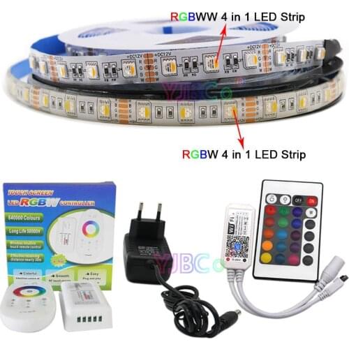 12V 24V 5M 10M 15M 4 in 1 LED Strip Set 5050 Flexible RGBW/RGBWW Lamp Tape + Power Adapter + 24keys WiFi / 2.4G RGBW Controller