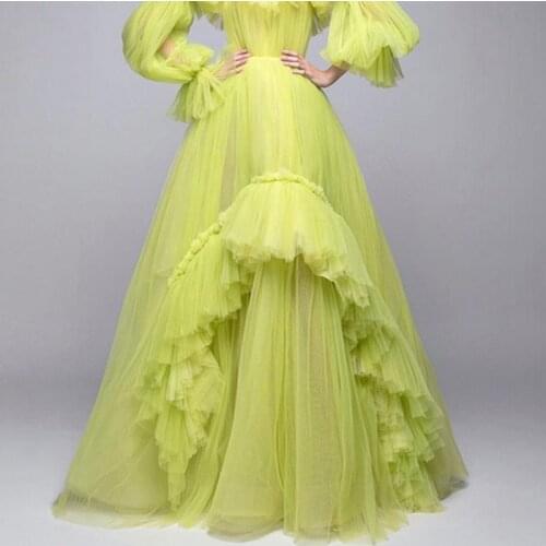 Neon Green Skirt Women For Formal Party Mesh Skirts Female A Line Long Tulle Skirt Fluffy