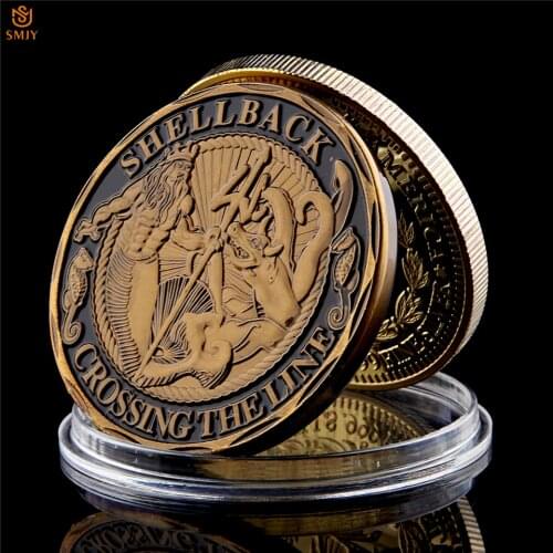 USA Navy Shellback Crossing The Line US Sailor Commemorative Souvenir Gold Plated Metal Challenge Coin Gifts