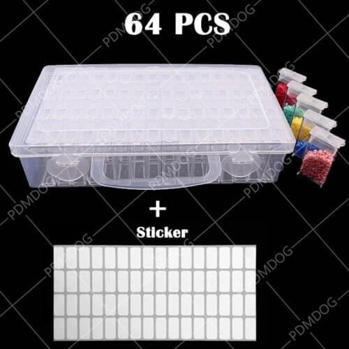 PDMDOG 64pcs Diamond Painting Tools Accessories Beads Container Rhinestone Diamond Embroidery Stone Storage Convenience Box