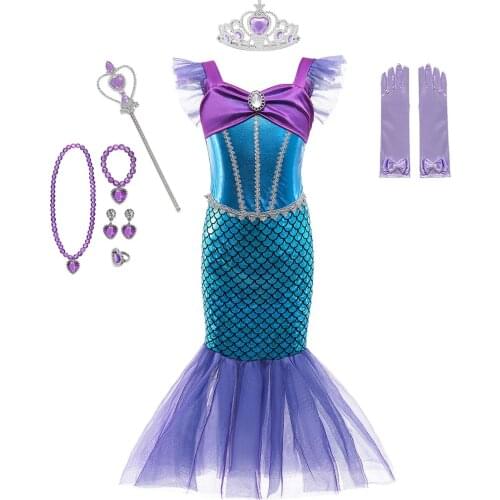 Girl Princess Little Mermaid Ariel Dress Kids Halloween Cosplay Costume Children Fancy Birthday Party Princess Outfit Clothing