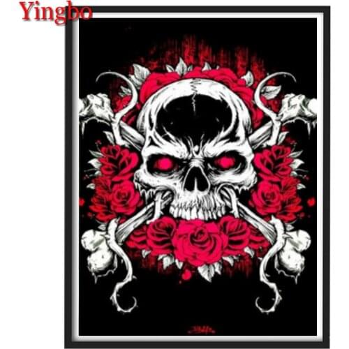 Full Square/Round 5D DIY Diamond Painting Red Rose Skull Cross Stitch Rhinestone Mosaic Diamond Mazayka,Halloween Decoration