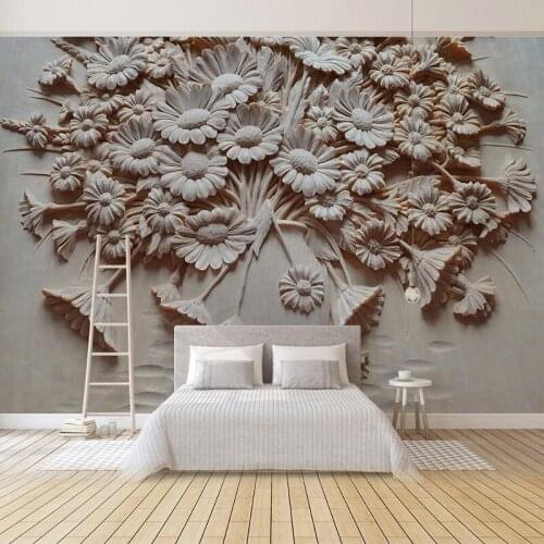 Custom Mural Wallpaper 3D Stereoscopic Embossed Vase Flowers Classical European Style Living Room Corridor Hall Background Decor