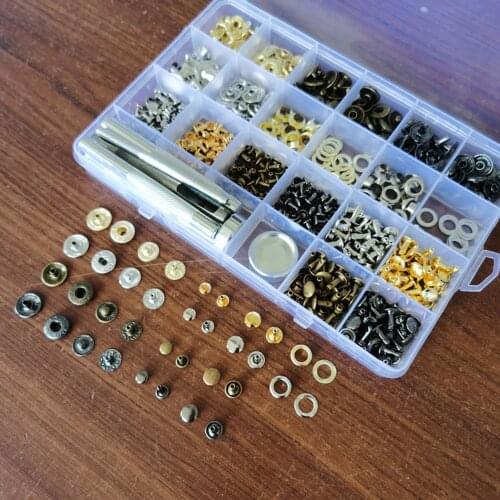 Dropshipping 240 Pcs/Set Double Cap Rivets Press Studs Buttons Rings Snap Fasteners Metal Grommet Leather Rivets Tool Kit Pliers